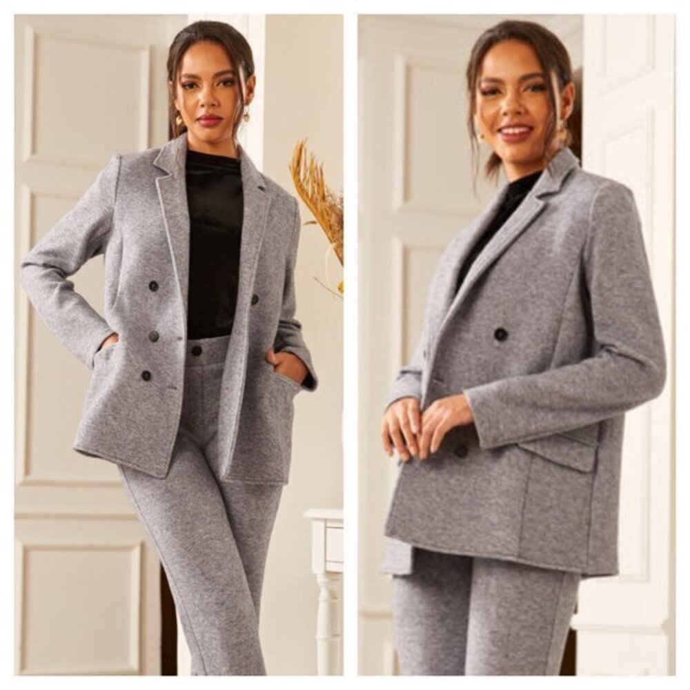 Betabrand LuxeMelange Double Breasted Blazer XL Charcoal Gray